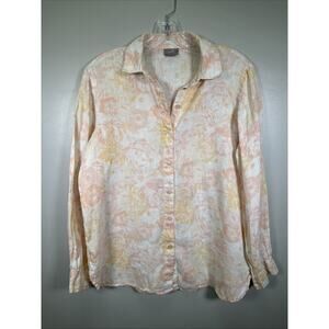 J.Jill Button Down Linen Top Women's XS Beach Floral Theme‎ Pink Orange Boho